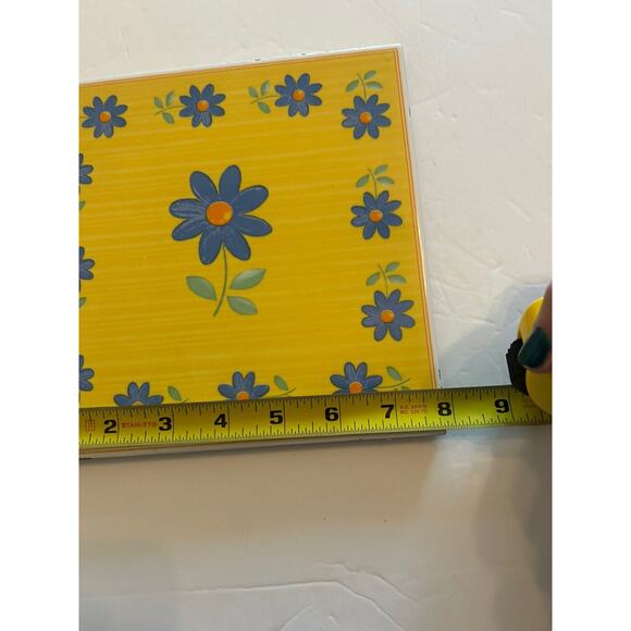 Vtg Furio Home Italian 8” Tile Trivet Yellow Blue Daisy Art Pottery Terra Cotta - Picture 12 of 13